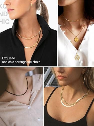 FindChic Stunning Choker Herringbone Chains for Women Stainless Steel 18K Gold/Rose Gold Plated Snake Chain Necklaces 3MM/5MM Width 12.5inch 15inch Adjustable, with Jewelry Box thumbnail 6