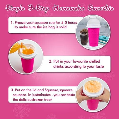 500ML Slushie Maker Cup - DIY Magic Slushy Maker Squeeze Cups, Portable Smoothie Squeezes Cup for Milk and Ice Cream Make, Double Layer Slushy Maker Cups, Birthday Gifts for Family (Pink, 500ML) thumbnail 6
