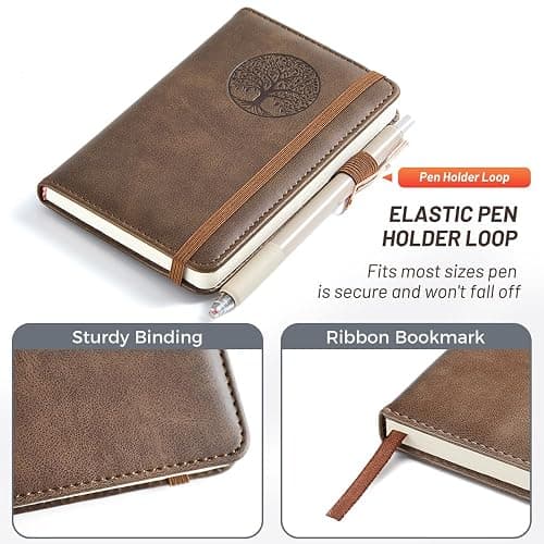 BIYUNRO Small Pocket Notebook, Leather Journal Mini (Brown) thumbnail 3