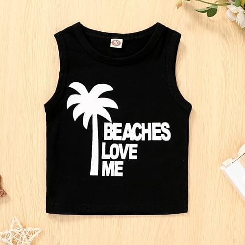YOUNGER TREE Toddler Baby boy summer clothes Beaches Love Me Sleeveless Vest Tops+Shorts Kid Casual outfits - 6-12 Months - Green thumbnail 5