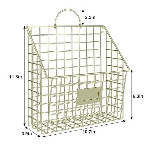 Yuzehuaza Wall File Organizer Mesh Hanging Wall Files Holder,Magazine Rack and Mail Basket with Hooks, Office Wall Organizer for Papers Folders Files Clipboard 4 Packs, Gold(Patent Pending) thumbnail 3