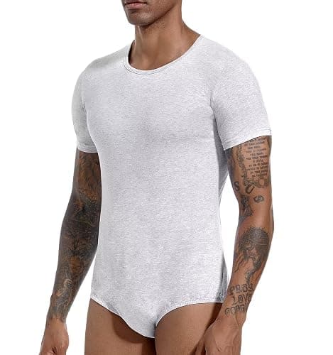 Landofgenie Mens Short Sleeve Bodysuit Pajama Bodysuit One Piece Pajamas Rompers Basic Onesie Crotch Snap Shirts thumbnail 5