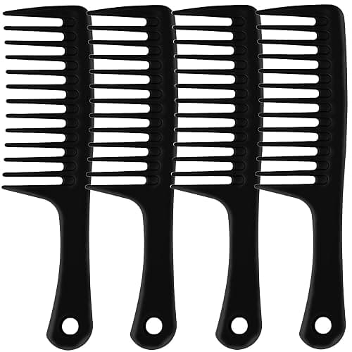 4PCS Wide Tooth Comb, Large Hair Detangling Comb Styling Comb, Professional Women Hair Care Handgrip Comb for Curly, Wet, Long Hair (Black) - Image 1