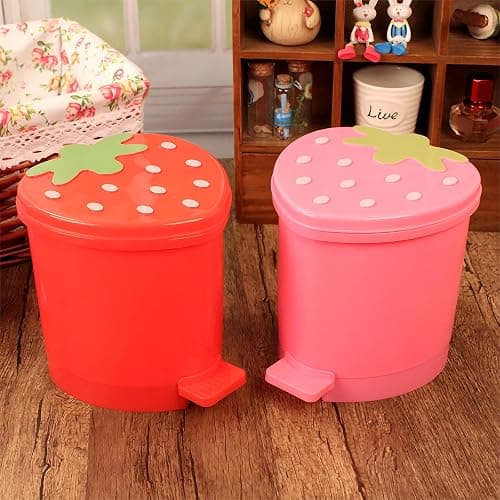 BxuxJar Strawberry Trash Can with Lid 1 Gal Small Cute Trash Can for Desk | Small Pink Strawberry Trashcan Cute Girls Room Trash Can for Bedroom Desk Office with Garbage Bag and 3D Cartoon Stickers thumbnail 6