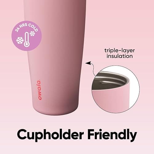 Owala FreeSip Tumbler Insulated Stainless Steel Water Bottle with Built-in Straw and Side Handle, For Travel, Work, School, and Sports, 40oz, BPA Free, Leak Proof, Angel Food Cake thumbnail 5