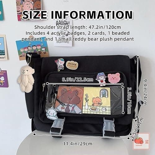 MILLEVIBE Kawaii Crossbody Ita Bag for Women with Pin & Plush Bear - Japanese Messenger Bags Y2K Shoulder Purse thumbnail 4