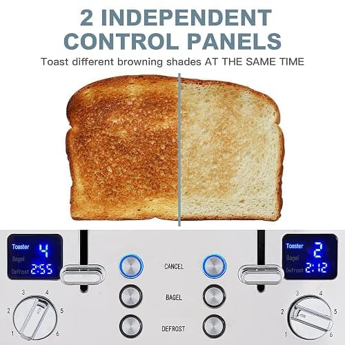 CUSIMAX 4 Slice Stainless Steel Toaster with Digital Display, Black | LED Display with Countdown Timer, 6 Browning Levels, Bagel/Defrost/Cancel, Dual Independent Controls, 1.5" Extra Wide Slots thumbnail 8