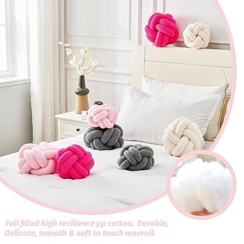 Uvvyui Knot Pillow Ball, Soft Pink Home Decor Knotted Pillows, Handmade Round Plush Throw Pillow, Aesthetic & Cute Large Decorative Pillows for Bed, Floor, Couch, Bedroom Home Decor 8 inches - Pink - Small-8 Inch thumbnail 3