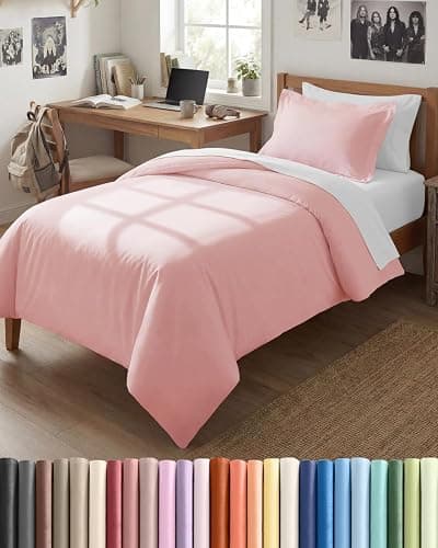 Duvet Cover Twin/Twin XL - 2 Piece Set, College Dorm Room - Baby Pink | College Dorm Room Essentials, Duvet Cover 68" x 90" with 1 Pillow Sham w/ Zipper Closures & Ties, Soft, Comfy & Breathable - Image 1