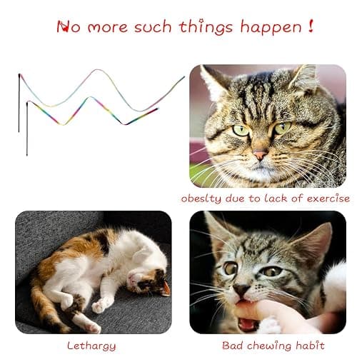 M JJYPET Cat Wand Toys Interactive Kitten Toys for Indoor Cats Colorful Teaser Wand String for Exercise Kitten Stick Kitty Rope Toy Rainbow Ribbon Cat Charmer -2Pcs thumbnail 5