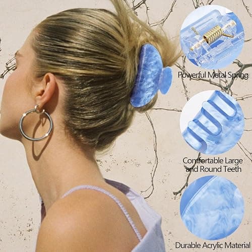 Canitor Hair Claw Clips for Women Acrylic Marbled Hair Clips for Thick Thin Hair Emi Cute Hair Accessories Preppy Teen Girl Gifts Trendy Stuff Black White Blue thumbnail 4