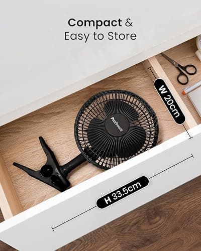 Pro Breeze PowerCool 360 – 6 Inch Quiet Clip On Desk Fan, Small & Powerful Table Fan with Strong Clamp, Plug In Mains Powered, 2 Speeds, 360° Adjustable Head for Bedroom, Office, Cot & Home thumbnail 7