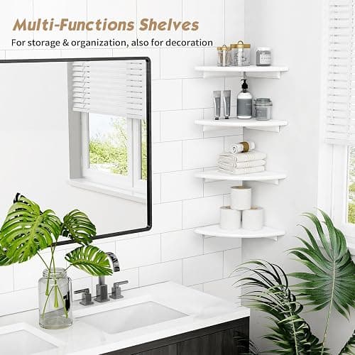 Forbena White Corner Floating Shelves for Wall Set of 4, Rounded Corner Shelves Wall Mounted for Kids Bedroom Books, Cute Wood Hanging Corner Shelf for Bathroom Decor, Living Room, Small Spaces thumbnail 3