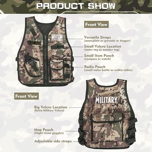CAPTAIN CHAOWING Kids Army Costume, Military Soldier Dress up Role Play 3+ | 17Pcs Military Soldier Dress Up Kit, Realistic Combat Accessories with Helmet & Vest, Halloween Party, Toys for Ages 3+ thumbnail 9
