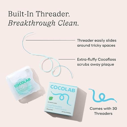 CocoPlush Floss Threaders by Cocolab, Expanding Woven Floss with Built-in Threader for Braces, Implants and Bridges, Coconut Oil Infused, Mint Scent, 30 Count, 1 Pack thumbnail 4