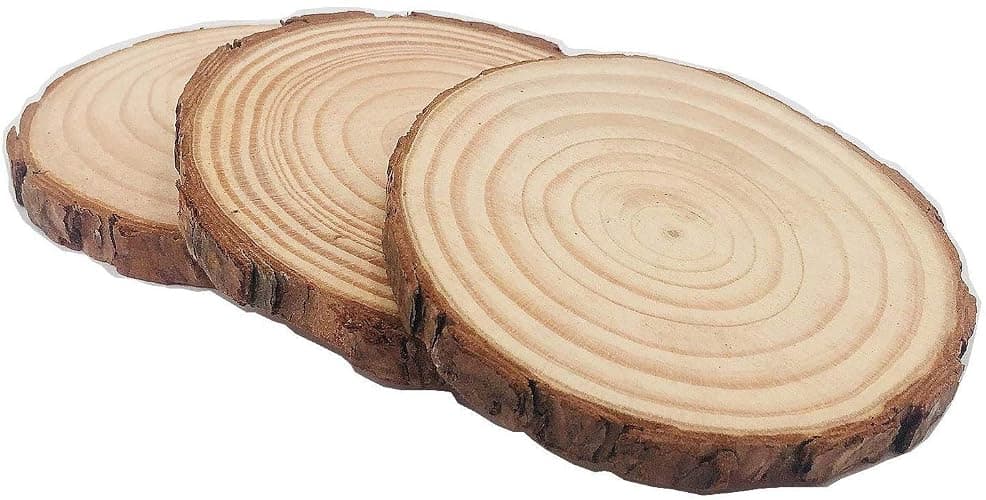 Unfinished Natural with Tree Bark Wood Slices 10 Pcs 4.2-4.7 inch Disc Coasters Wood Coaster Pieces Craft Wood kit Circles Crafts Christmas Ornaments DIY Crafts with Bark for Crafts Rustic Wedding thumbnail 3