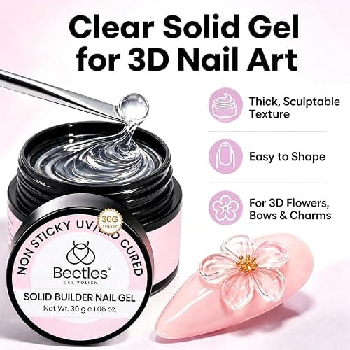 Beetles 3D Gel Nail Art, 30g Clear Solid Builder Nail Gel & Sculpting Pen | 5 in 1 Non-Sticky Hand Sculpting Building 3D Nail, for Beginner DIY UV Nails at Home, Crystal Orb Gifts for Women thumbnail 2