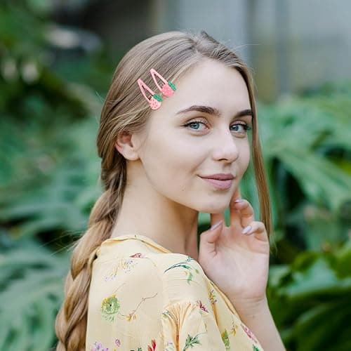 Strawberry Hair Clips, Mabor 4Pcs Snap Pink Hair Clips Barrettes Pink Decorative Kawaii Clip Y2k Accessories for Girls Toddlers Kids and Teens Gifts thumbnail 7