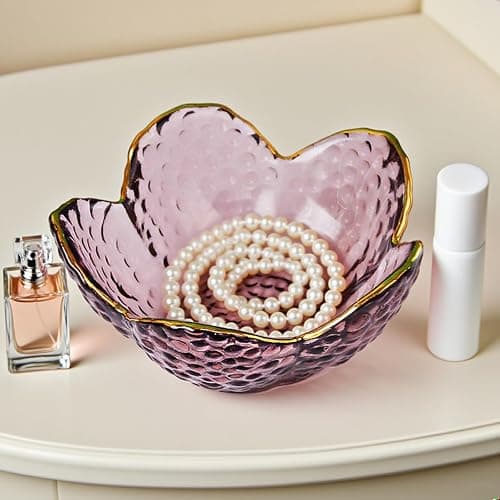 BROSEBEAQ Small Pink Glass Jewelry Dish Tray, Bathroom Jewlery Tray, Flower Ring Dish Jewlry Plate, Crystal Engagement Jewerly Ring Holder for Women, Nightstand Decor Trinket Jewelry Bowl Gift for Mom thumbnail 8