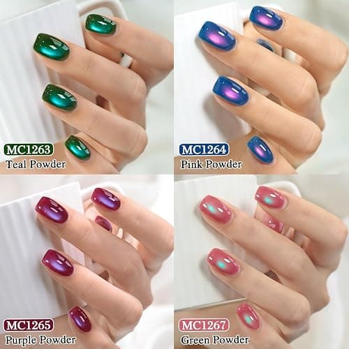 Double Rhythm Cat Eye Gel Nail Polish Set of 6 Same Color Same Bottle 0.5 Oz Shimmer Glitter with Magnet Holographic Reflective Magnetic UV Nail Polish Kit at Home (Glass Galaxy Green-T6-59) thumbnail 6