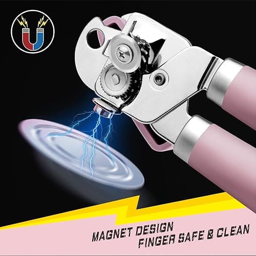 PrinChef Can Opener Manual, Can Tin Bottle Opener with Magnet - No-Trouble-Lid-Lift, Handheld Can Opener Smooth Edge with Sharp Blade, Heavy Duty and Easy to Use, for Seniors with Arthritis, Pink thumbnail 2