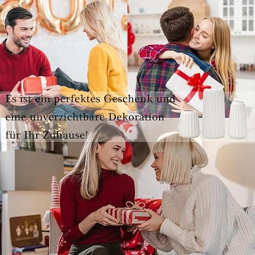 Sawoake Keramik Vasen Set von 3 - Weiße Matte Vasen für Pampasgras, Trockenblumen & Home Decor, Modernes Boho und Skandinavisches Design mit Natürlicher Textur（Wohnzimmer, Esszimmer, Hochzeitstisch） thumbnail 7