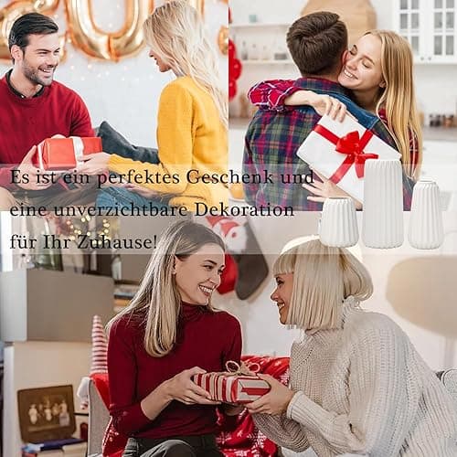 Sawoake Keramik Vasen Set von 3 - Weiße Matte Vasen für Pampasgras, Trockenblumen & Home Decor, Modernes Boho und Skandinavisches Design mit Natürlicher Textur（Wohnzimmer, Esszimmer, Hochzeitstisch） thumbnail 8