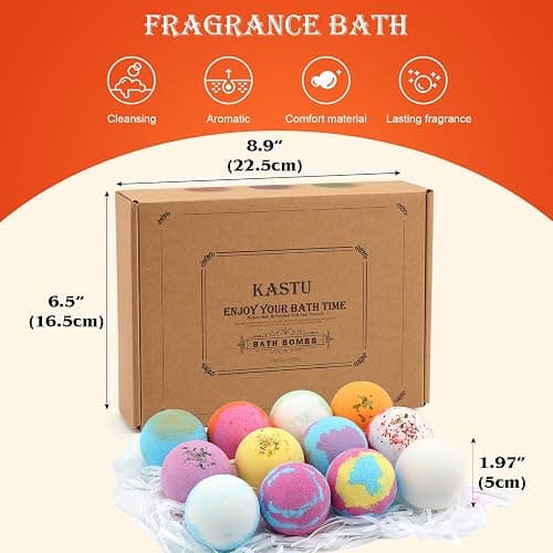 KASTU Bath Bombs Salt Balls,12 PCS Gift Set,Vanilla Menthol Rose Extract Essential Oils,Moisturizing Dry Skin,Fizzy Spa,Relaxing,Bubble Bath Bomb Gifts Idea for Men Women thumbnail 3