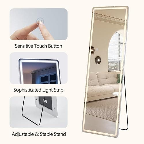 Chiiva 64"x21" LED Full Length Mirror with Lights - Full Body Floor Mirror, Dimmable with 3 Color Temperature, Memory Function, Standing Leaning Wall Mounted Vanity Mirror for Bedroom Cloakroom thumbnail 7