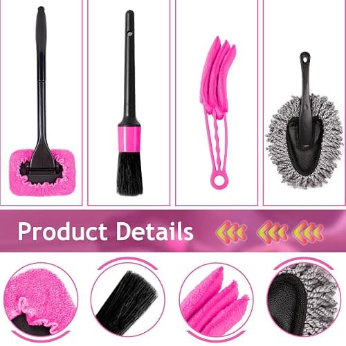 THINKWORK Pink Car Duster Interior Kit, Perfect Car Detailing Brush Kit for Cleaning Windows,Windshield,Dashboard and Air Vents Suitable for All Cars thumbnail 8