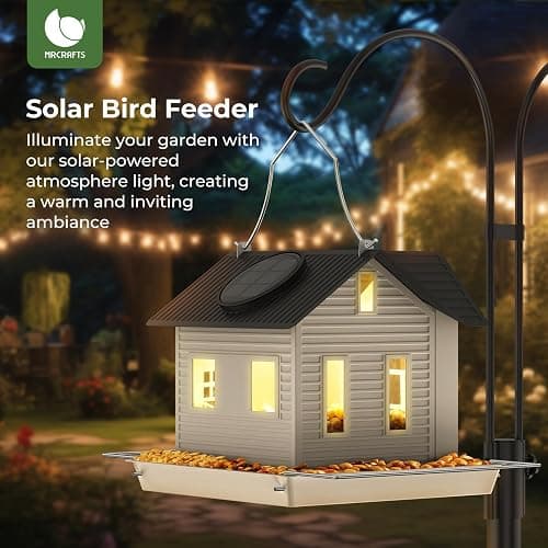 MrCrafts Solar Bird Feeder - Hanging Metal Bird House Feeder with Solar Lights, Outdoor Solar Lantern, Garden Decor for Outside, Unique Gifts for Mom, Grandma, Christmas thumbnail 3