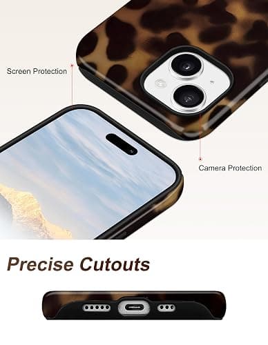 Jusy Leopard Phone Case for iPhone 15, Compatible with MagSafe, Cute Amber Aesthetic Magnetic Soft TPU and Hard PC Protective Phone Cover for Women Girls - Tortoise shell thumbnail 5