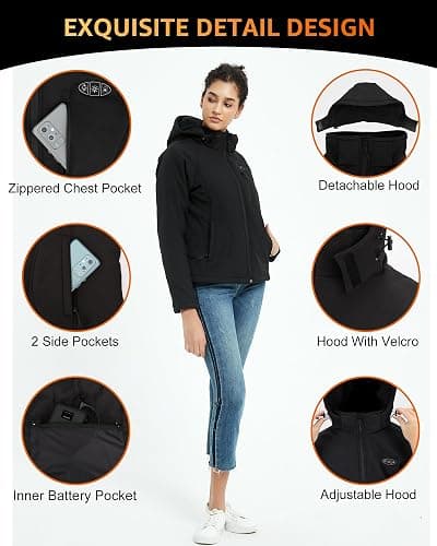LOFINIMO Heated Jackets for Women with Battery Pack Included, Softshell Womens Heated Jacket with Adjustable＆Detachable Hood thumbnail 9