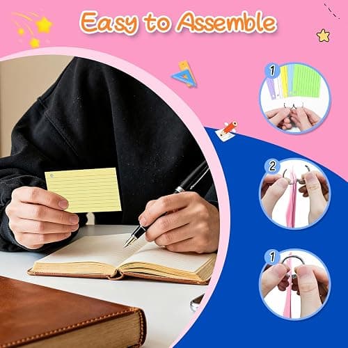 250 Count Colored Index Cards 3 x 5 Inch, Lined Flash Cards with Key Ring, Ruled Note Cards for Office Use, Portable Note Taking Study Flashcards for Home and School thumbnail 6