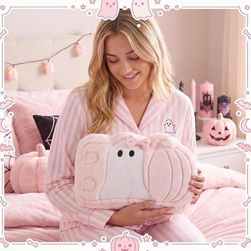 Thyle Halloween Pink Ghost Theme Pillow Cute Ghost Spooky Pillow Plush | Ghost Throw Pillow, Pink Halloween Decor, Pink Ghost Decor, Soft, Huggable, Indoor Sofa Cushion Home Office Couch Car thumbnail 5