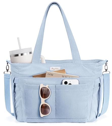 Corduroy Tote Bag for Women, 17 Pockets Laptop Work Tote Lightweight Teacher Nurse Bible Shoulder Bag for School Daily Travel - Image 1
