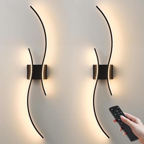 KARTOOSH Battery Operated Wall Sconces Set of Two with Remote Control, Stepless Colors 3000K-6000K & Dimming, LED Black Wireless Wall Light for Living Room, Hallway, Bedroom, 39.3 Inch (2 Pack) - Black - 39.3 Inches (2 pack) - Image 1