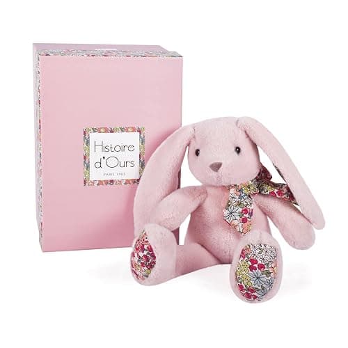 HISTOIRE D'OURS - Peluche Lapin Rose Tendre - 25 Cm - Collection Copains Câlins - avec Boîte Cadeau - Doudou Tout Doux - Idée Cadeau de Naissance et Anniversaire Filles et Garçons - HO3121 - Image 1