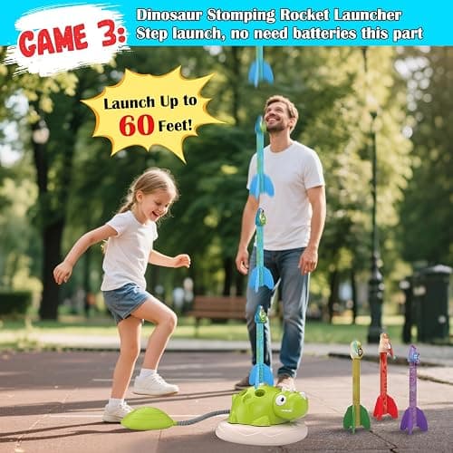 Indoor Outdoor Games for Kids, 3 in 1 Musical Jump, Ring Toss Game & Stomping Rocket Launcher for Kids, Dinosaur Sports & Outside Play Activities Toys with Remote Control for Toddlers 3-5 4-8 thumbnail 6