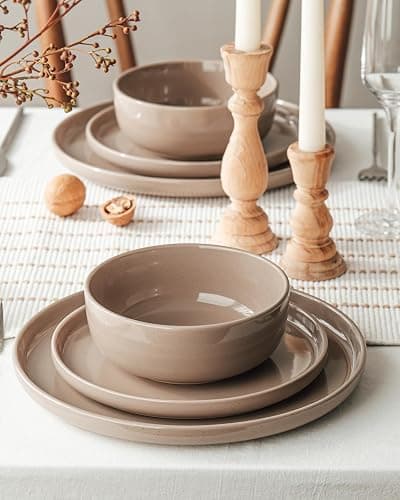Famiware Milkyway 16-Piece Stoneware Plates and Bowls, Cinnamon Brown | Dinnerware Set with Pasta Bowls for 4, Dishes Set for Everyday/Formal Use, Microwave/Dishwasher Safe, Chip/Scratch Resistant thumbnail 2