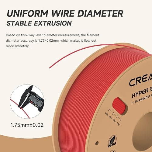 Official Creality Hyper PLA Filament 1.75mm, High Speed PLA 30-600mm/s Rapid 3D Printer Filament, Dimensional Accuracy +/-0.02mm, Fit Most FDM 3D Printers，1KG(2.2lbs) Spool Red thumbnail 4