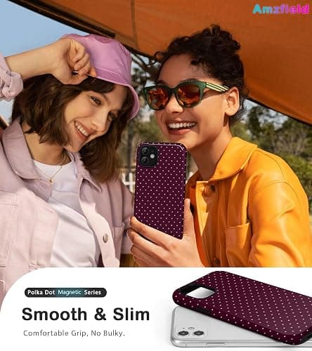 Amzfield for iPhone 11 Case Compatible with Magsafe Cute Polka Dot Aesthetic Magnetic Design Women Girls Fall Chic Girly Pretty Dual Layer Hybrid Protection Elegant Case for iPhone 11, Burgundy thumbnail 6