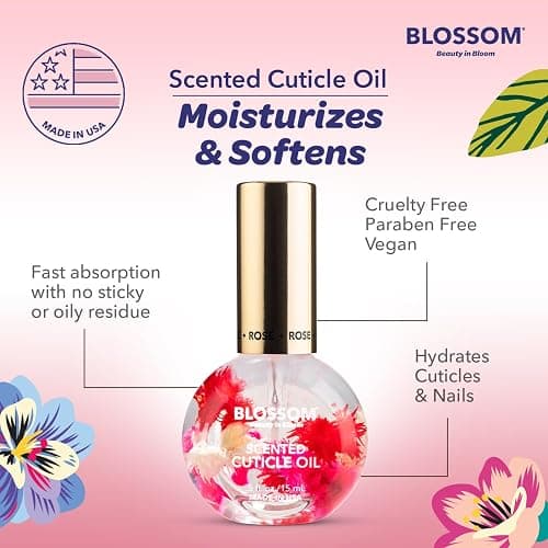 Blossom Cuticle Oil for Nails, Infused with Real Flowers, Rose, 0.5 fl. oz | Hydrating, Moisturizing, Scented Nail Oil Cuticle Care, Made in USA, Jojoba Vitamin, for Skin Flower Liquid, Stuff, Kit thumbnail 6