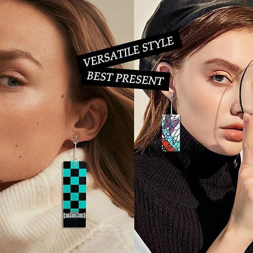 KAERUN 12 Pairs Women's Tanjiro Earrings Anime Demon Slayer Earrings Cosplay Fashion Double-sided Acrylic Alloy Resin Earring for Friends Mother and Daughter Halloween Christmas Birthday Jewelry Gifts thumbnail 3