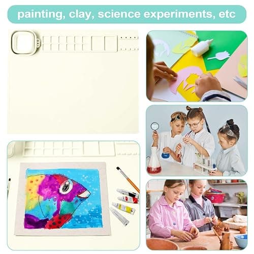 AWOKE Silicone Painting Mat for Kids - 20"X16" Art & Craft Mat with 12 Color Dividers, 2 Paint Palettes, 1 Water Cup - Toddler Activities Paint Mat, Ideal Gift for 3 4 5 Year Old Boys & Girls (Beige) thumbnail 6