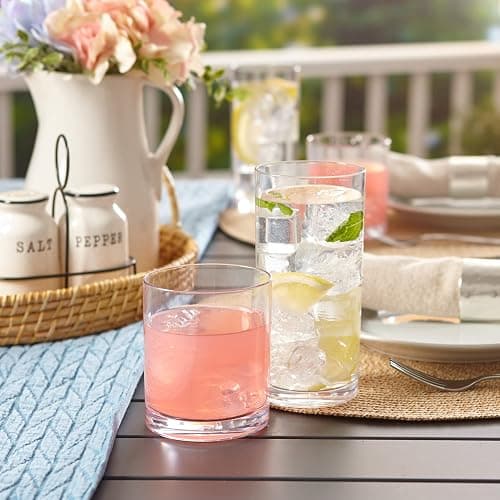 US Acrylic Classic Clear Plastic Reusable Drinking Glasses (Set of 8) 12oz Rocks & 16oz Water Cups | BPA-Free Tumblers, Made in USA | Top-Rack Dishwasher Safe thumbnail 4