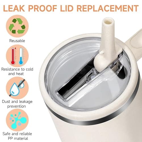Padonco 2 PCS 40oz Flip Straw Leak Proof Cup Lid forStanley H2.0 Quencher, Lid Replacement 40 oz forStanley Cup Accessories ProTour, Spill Proof StrawCover for Travel, Gym, Daily Use (White) thumbnail 4