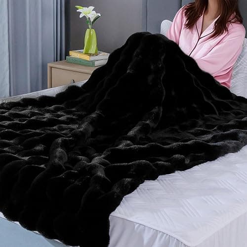 BlanketSolution Fluffy Furry Black Faux Fur Throw Blanket for Couch Bed 50x60 Fuzzy Bubble Soft Blanket for Adults Gift Home Living Room Decorative Decor 860 GSM thumbnail 6