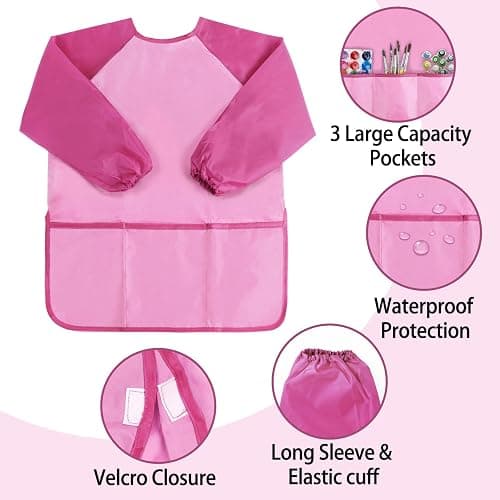 Kopokita Kids Art Smock, Toddlers Painting Apron Waterproof Children Artist Smock With Long Sleeve and 3 Pockets thumbnail 3