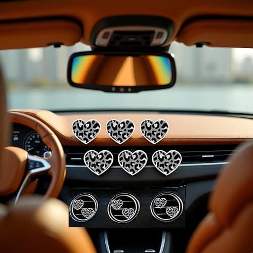 6 Pcs Heart Air Vent Clips, Cute Heart Cars Air Fresheners Vents Clips Funny Cars Diffuser Vent Clips Car Interior Decor Charm Cute Car Accessories Decoration for Women Automotive (Leopard Texture) thumbnail 3